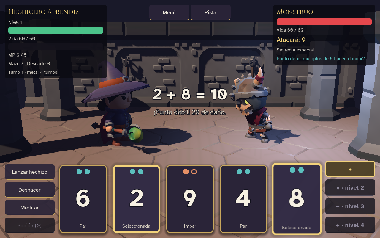 Códex — batalla de cartas con operaciones matemáticas entre un hechicero y un monstruo